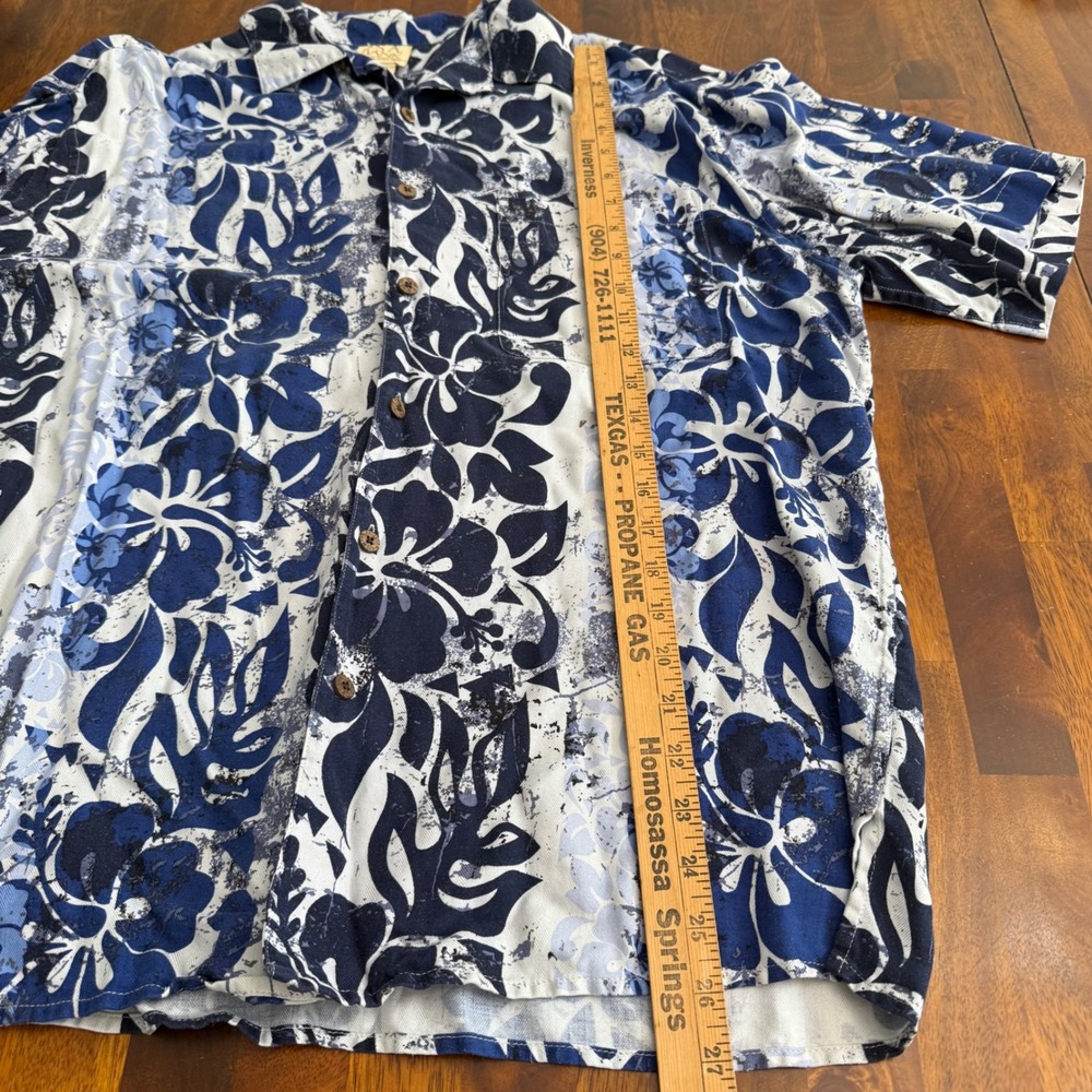 Jos. A.‎ Bank Mens Large 100% Silk Blue Floral Tropical Hibiscus Hawaiian Shirt - Picture 5 of 7